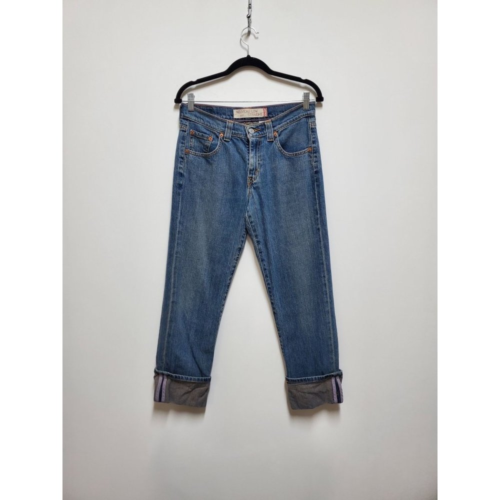 Levis 505 Jeans Womens Nouveau Low Straight Cuffed Blue Denim Size 4